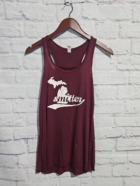 Bella Canvas Burgundy Racerback Tank with White Michigan 'Smitten' Print